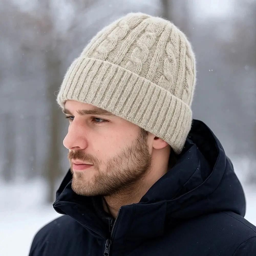 

Versatile Elastic Winter Pullover Cap Trendy Solid Color Woolen Hat All-match Dome Brimless Beanie Cap Gifts