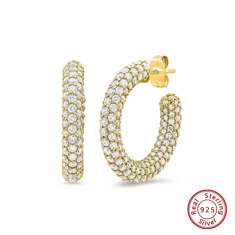 

925 Sterling Silver Earrings Original Certified Striped Melon Seed Stud Earrings For Women Luxury Jewelry Gold Earrings