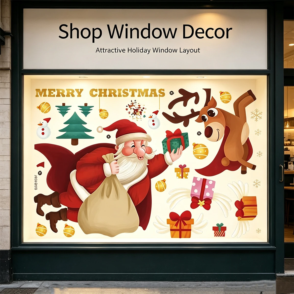 Fully Transparent Cartoon Santa Claus Gift Elk Home Cabinet Background Wall Decoration Wall Stickers