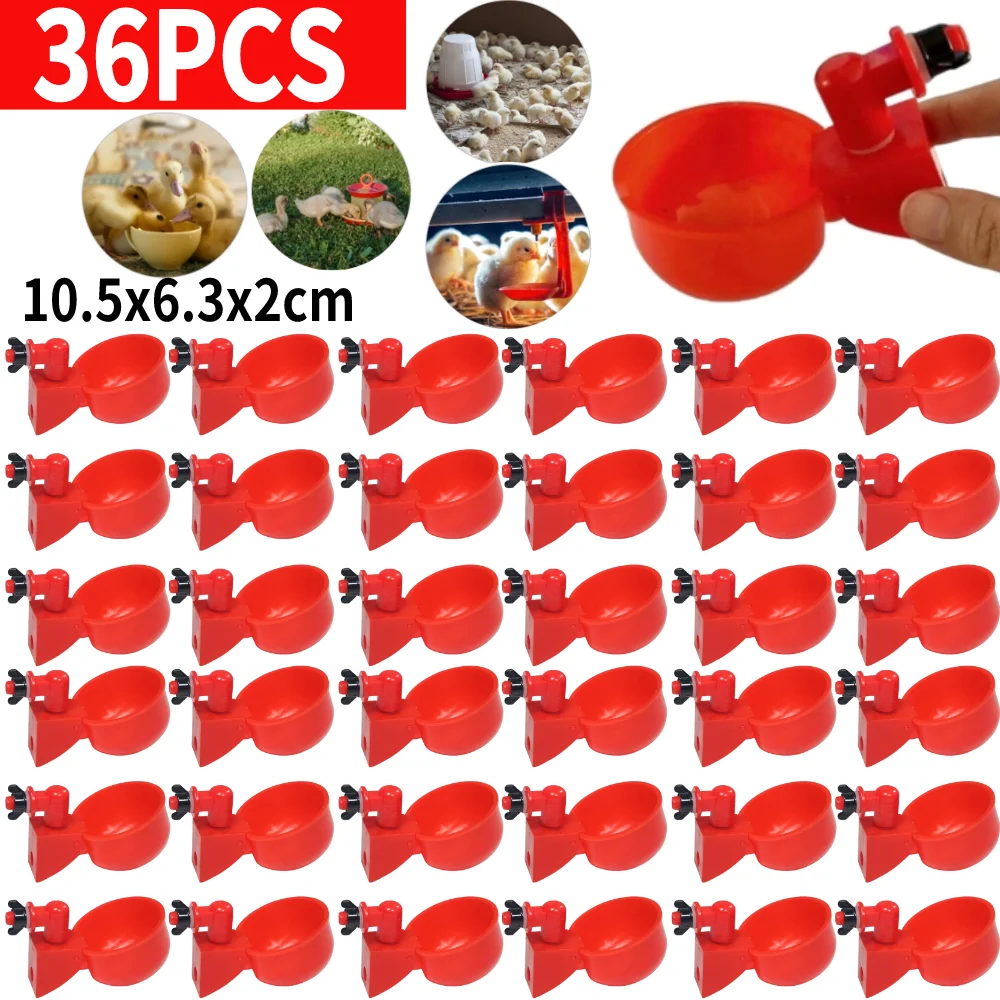 36PCS Chicken Duck Drinking Cup Automatic Drinker Chicken Feeder Plastic Poultry Farm Water Drinking Cups Feeding Watering Tools