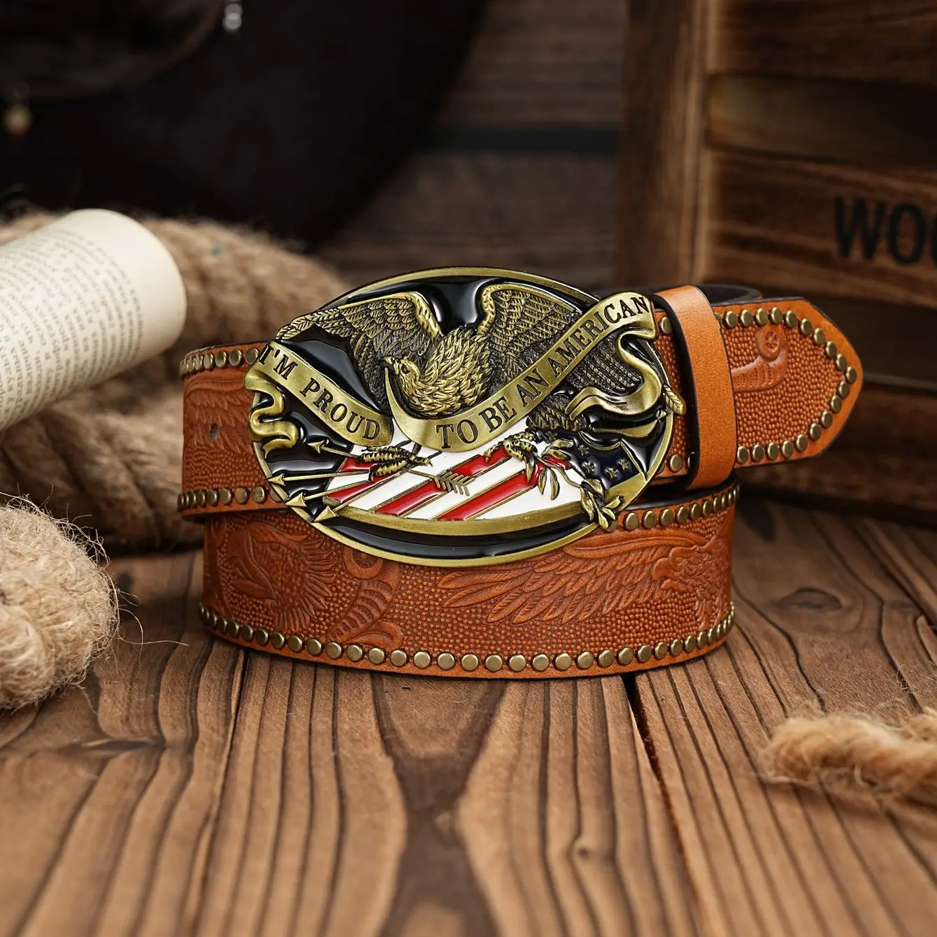 Western Cowboy PU Leather Belt - Men Waist Strap Bull Decoration Floral Engraved for Jeans