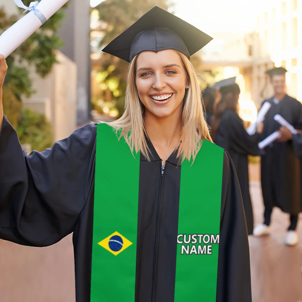 Custom Name Brazil Flag Scarf Graduation Sash Stole International Study Abroad Adult Unisex Party Accessory