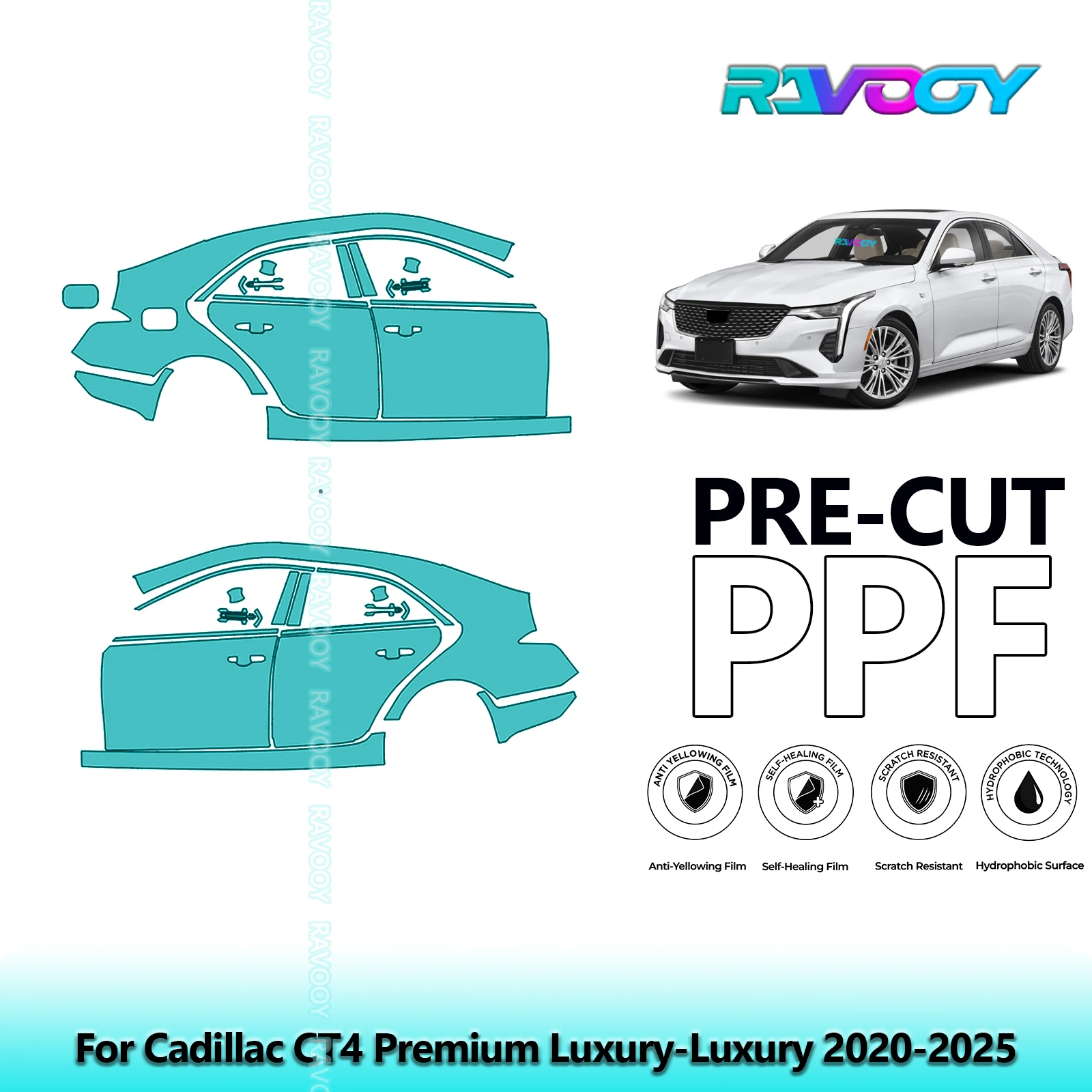 

For Cadillac CT4 Premium Luxury-Luxury 2020-2025 8.5mil Pre-Cut PPF Door & A/B Pillar Kit TPU Paint Protection Film Set