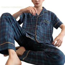 Summer Knitted Plaid Cool Men's Pyjamas Plus 5XL Pajama Sets Casual Pjs Lounge Masculine Sleepwear Nightwear Pijamas Homewear