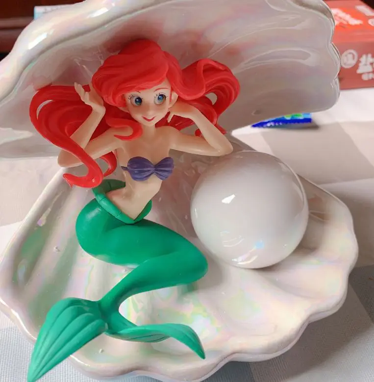 Disney Princess The Little Mermaid Ariel Pearl Shell Lamp PVC Action Figures Model Car Cake Decorations Dolls Toys