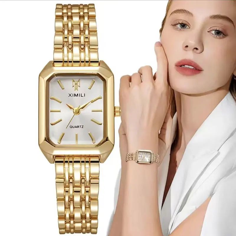 

Роскошные женские модные кварцевые часы, простые весы, квадратные качественные позолоченные женские часы, деловые складные часы из нержавеющей стали