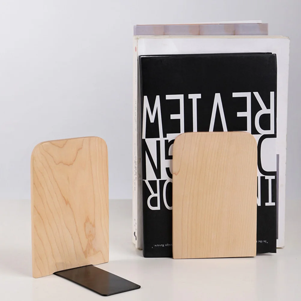 

2pcs Wooden Bookends Solid Wood Book Ends For Table Shelves Heavy Books Holder Magazine File Stand Organizer Home Office Library