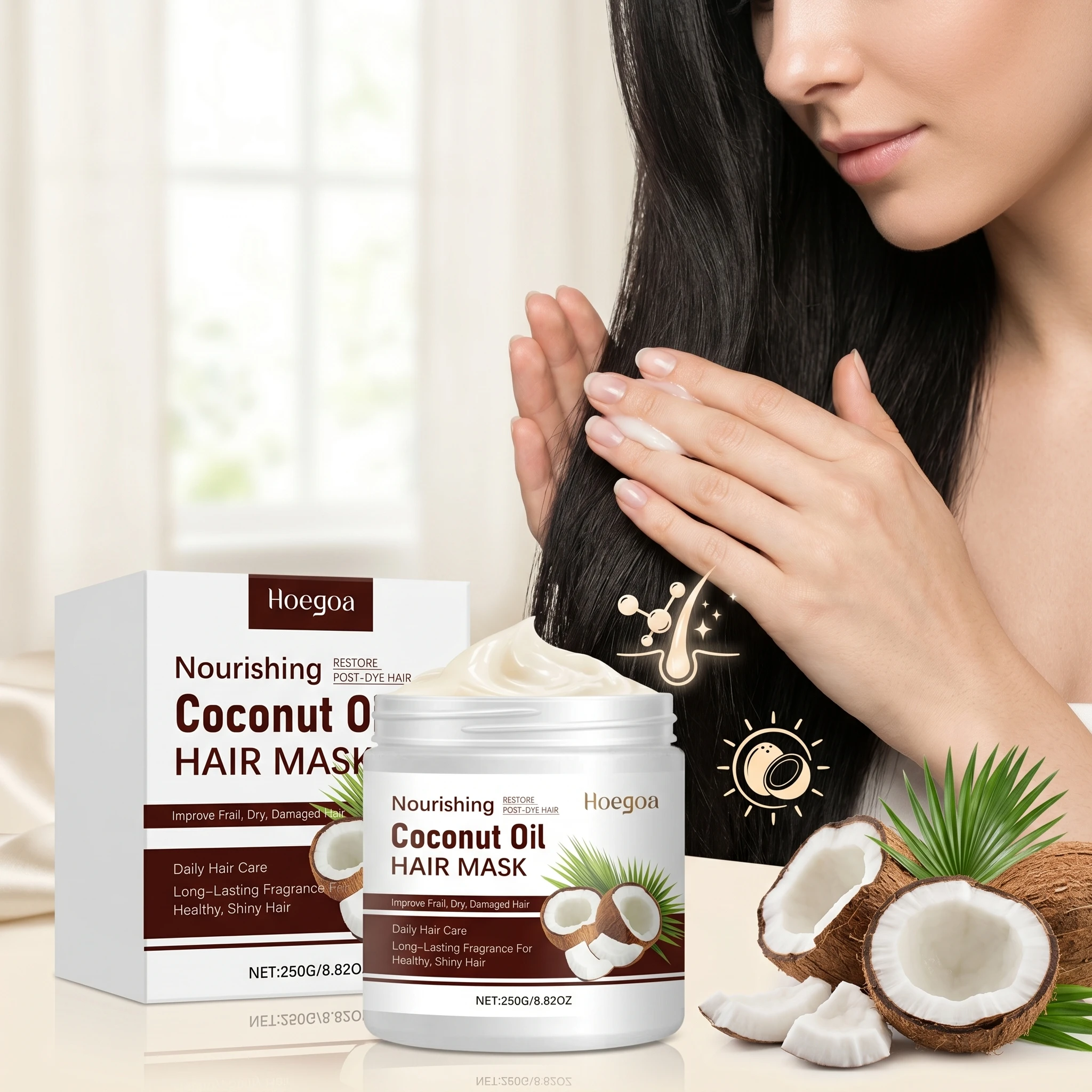 Coconut Oil Hair Mask Deep Moisturize Smooth Reduce Damaged Frizzy Hairs Improve Shine Frizz Control Nourishing Hair Conditioner
