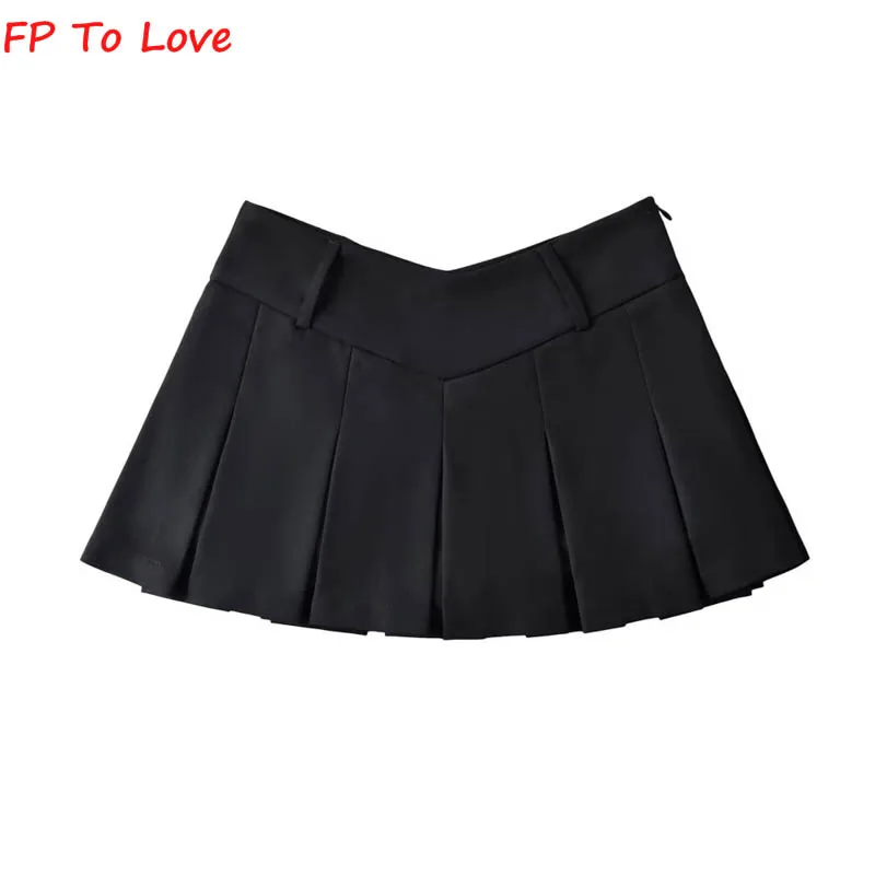 OOTD Pink Mini Skirts Pleated Low Drop Waist Culottes