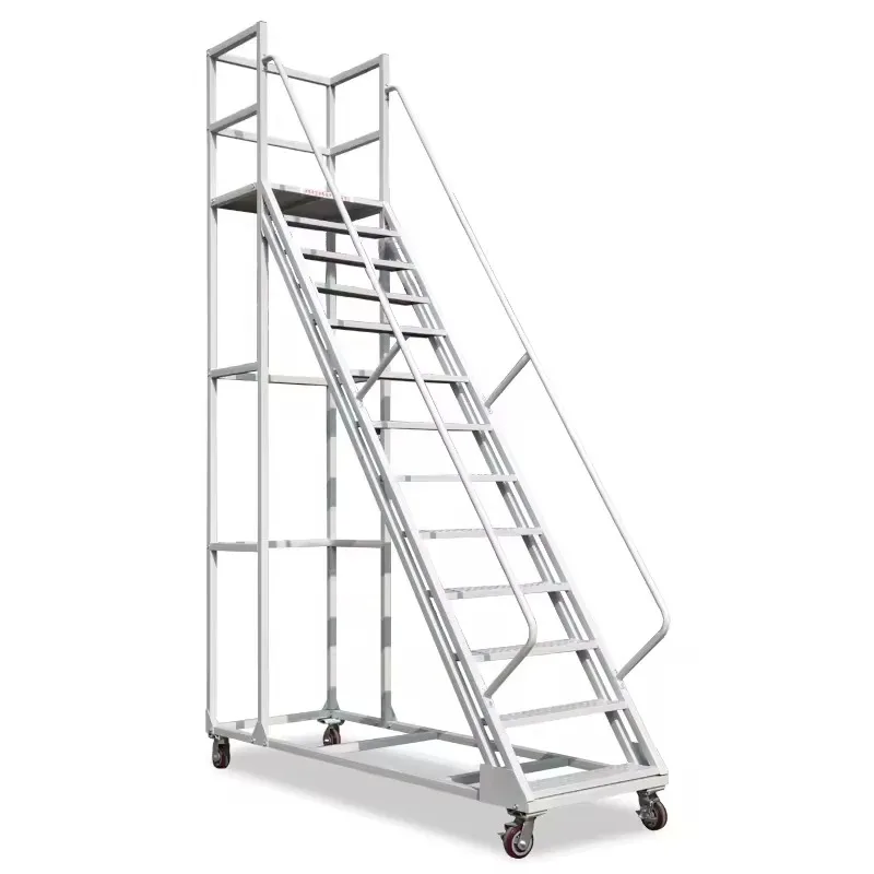 Moveable Platform Portable Rolling Step Ladder Warehouse Supermarket Climbing 4 Wheeled Lifting Ladder High Capacity 500KG