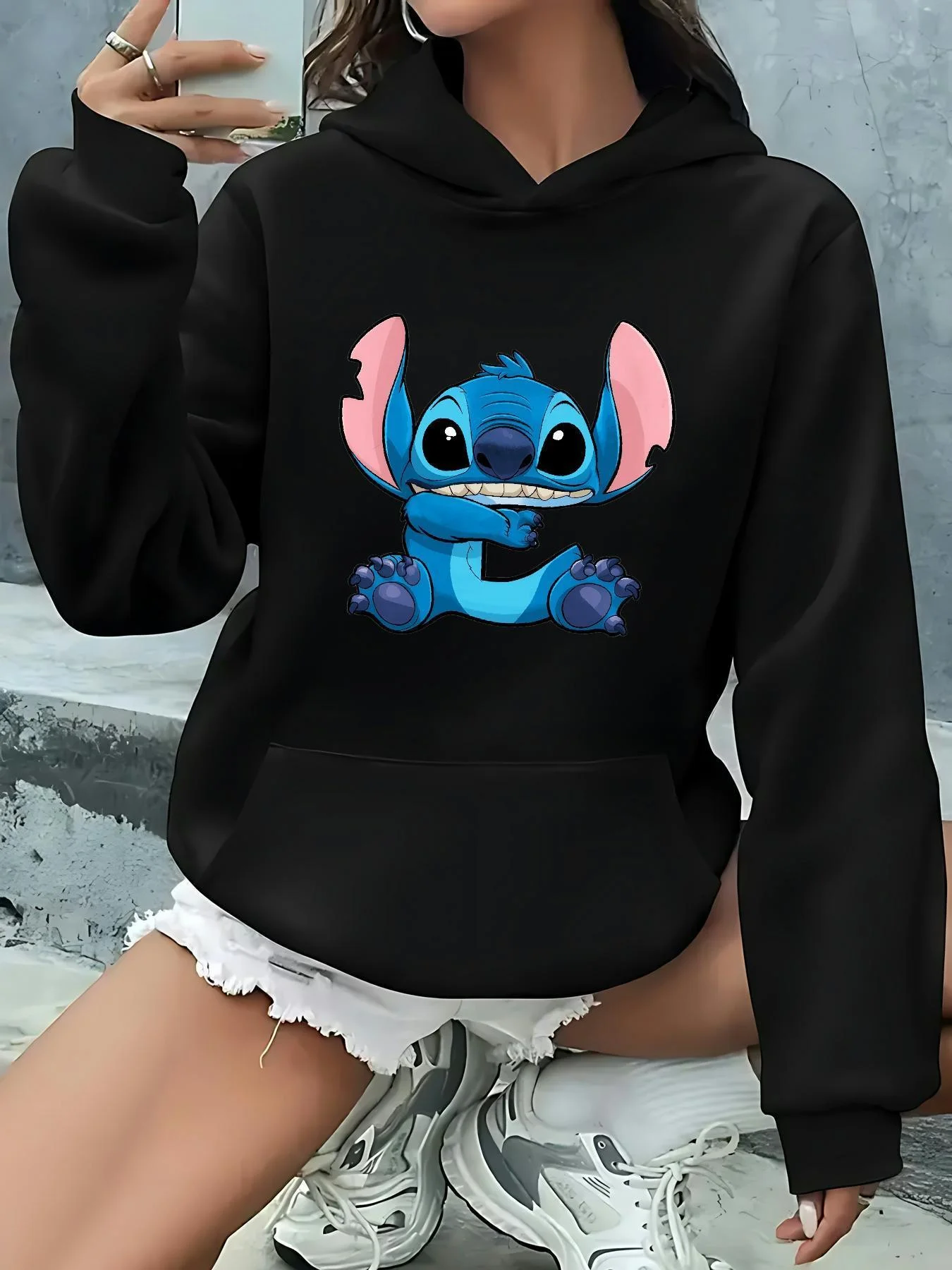 سترة ديزني ستيتش مع غرزة، كيمبا، وLeroy Print Pulover، هوديي شتوي مع جيب وجه غرزة، هدية عيد ميلاد #1