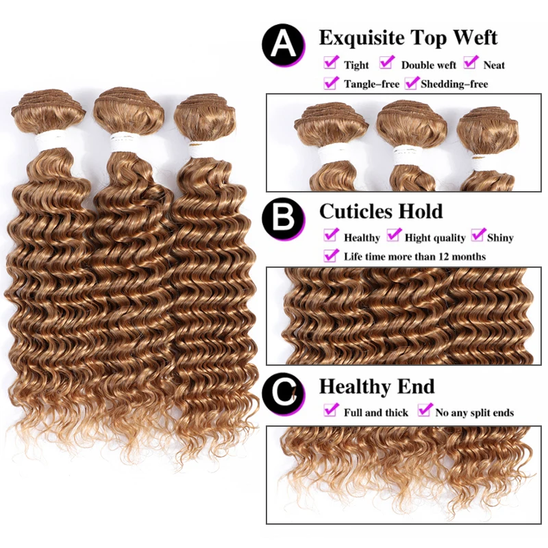 Deep Wave Human Hair Bundles 8-26 Inch 1PC Blonde Brown Redwine Human Hair Weave Bundles SOKU Brazilian Remy Hair Extensions