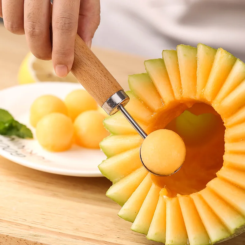 1set Watermelon Scoop Carved Knife Creative Spoon Stainless Steel Melon Cutter Fruit Slicer Fruits Platter Kitchen Gadgets