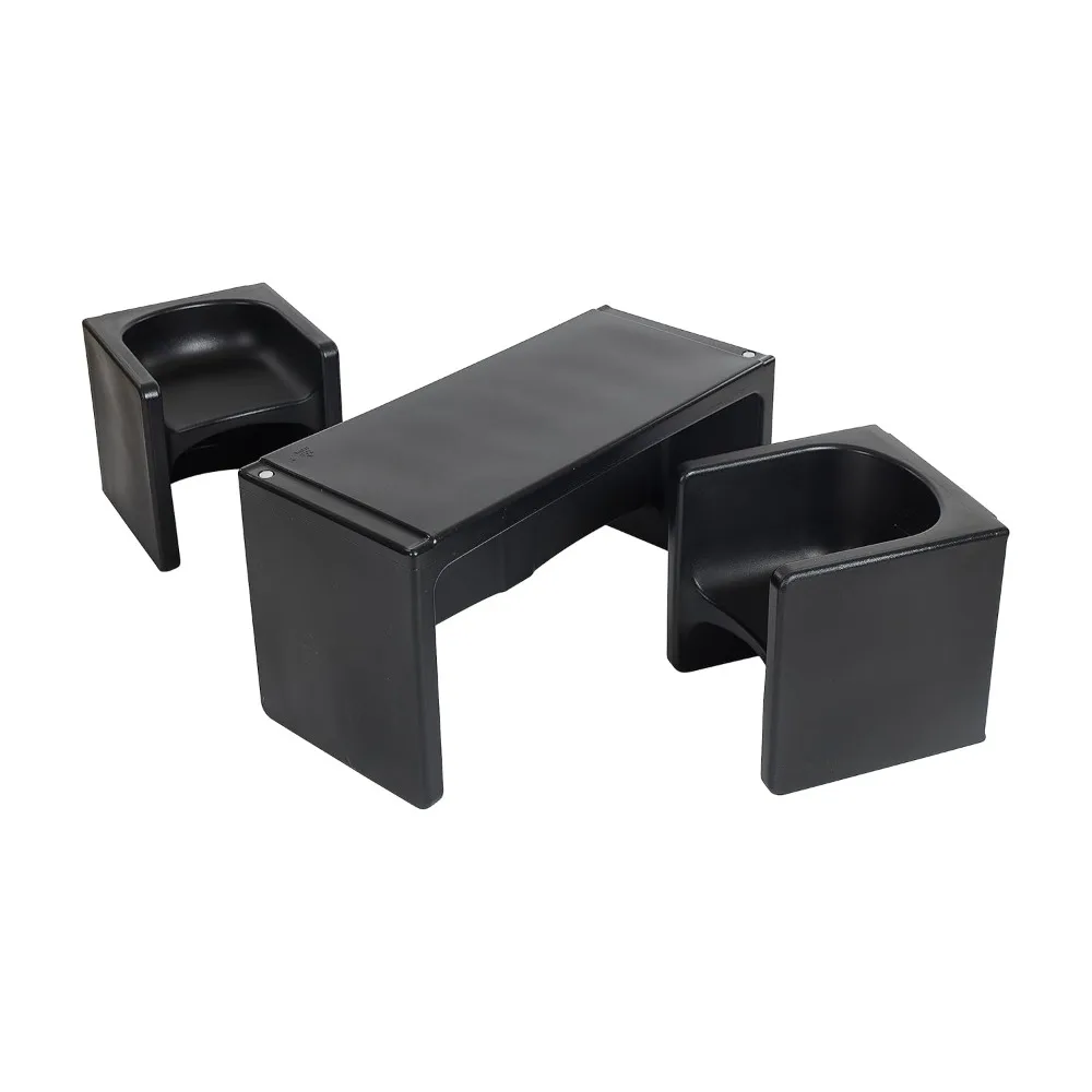 ECR4Kids Triangular Table and Cube Chair Set, Versatile Black Furniture, 3-Piece
