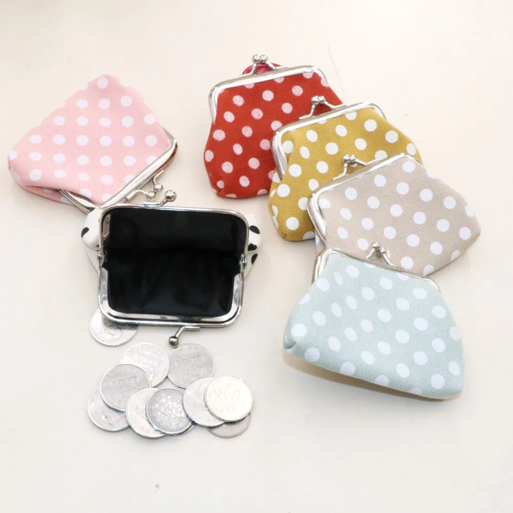 Women Mini Coin Purse Creative Dot Canvas Hasp Clutch Bag Small Wallet Simple Multifunctional Portable Lipstick Key Storage Bag