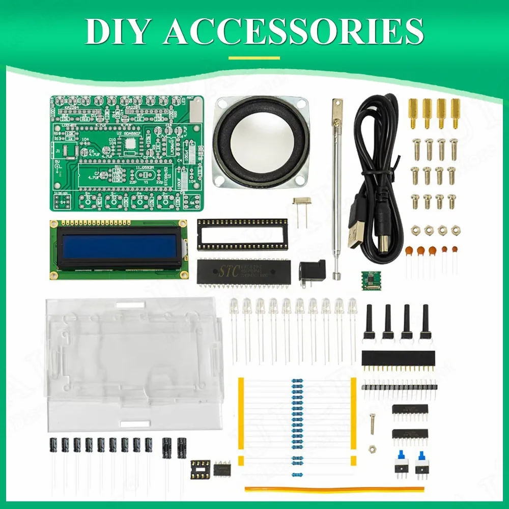 RDA5807 DIY FM Radio Electronic Kit Adjustable Frequency 87-108MHZ LCD1602 Display PCB Soldering Project Practice Solder