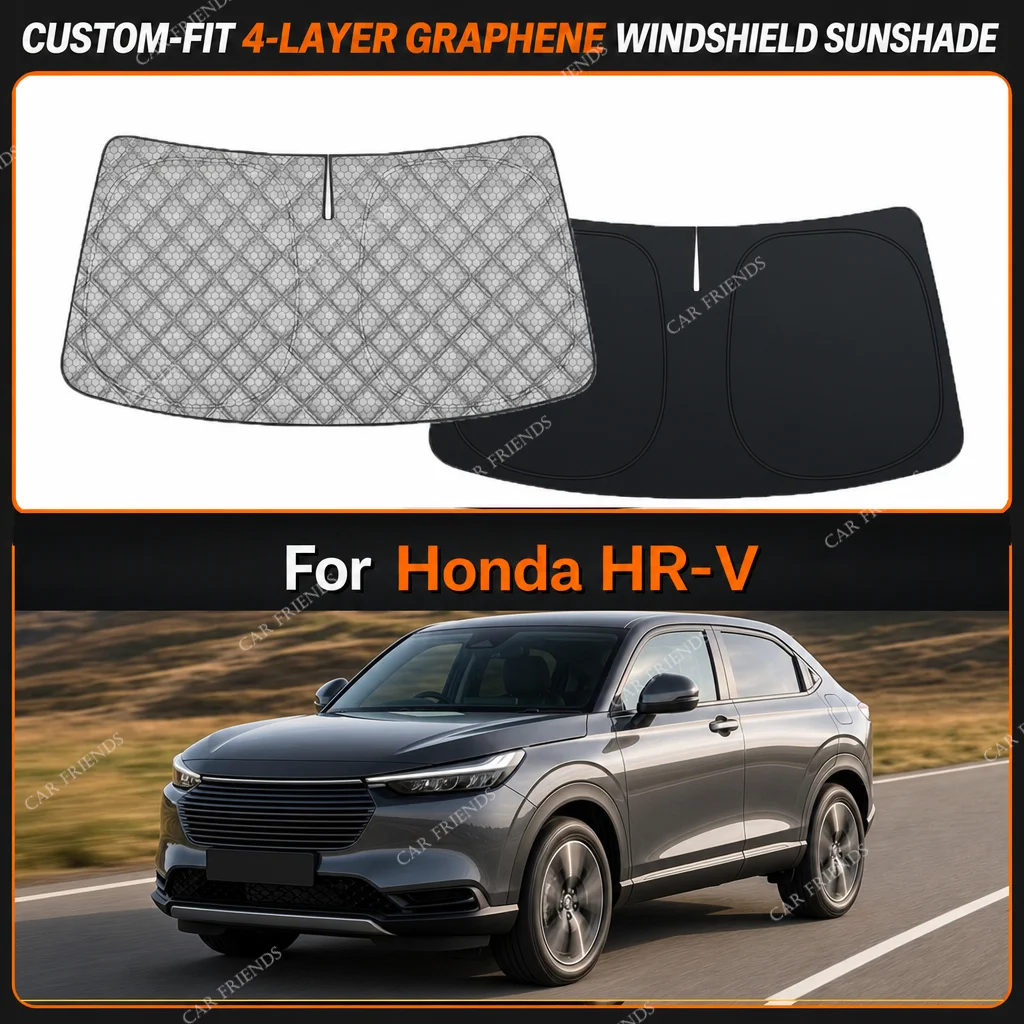 For Honda HR-V Custom-Fit 4-Layer Graphene Windshield Sunshade Reflective Gray-Silver Surface Helps Reduce Direct Sunlight