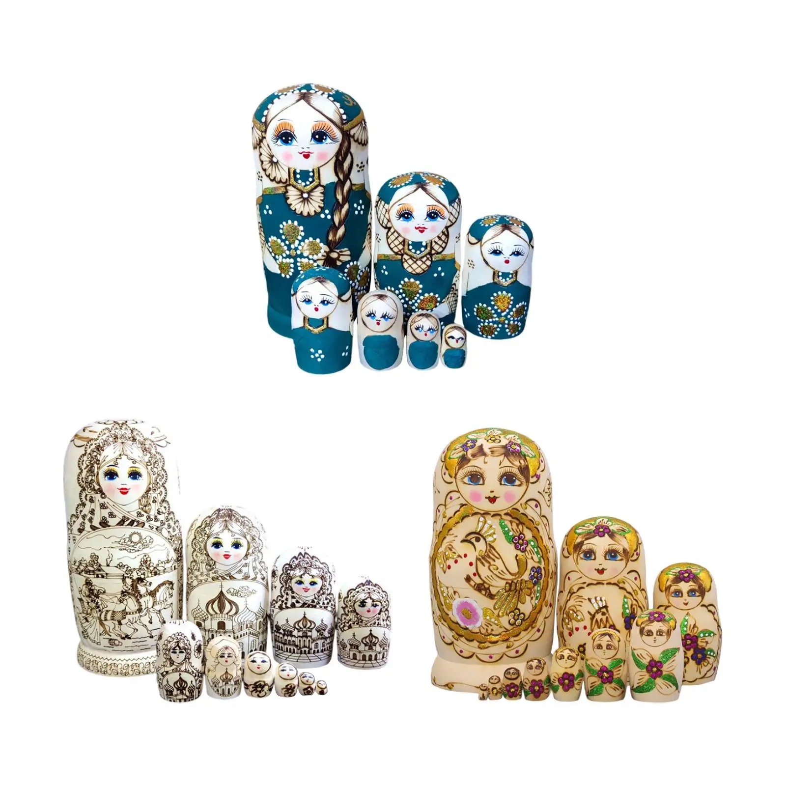 

Russian Nesting Doll Collectible Crafts Figures Handmade Wood Stacking Nested Set for Table Birthday Office Decoration Adults