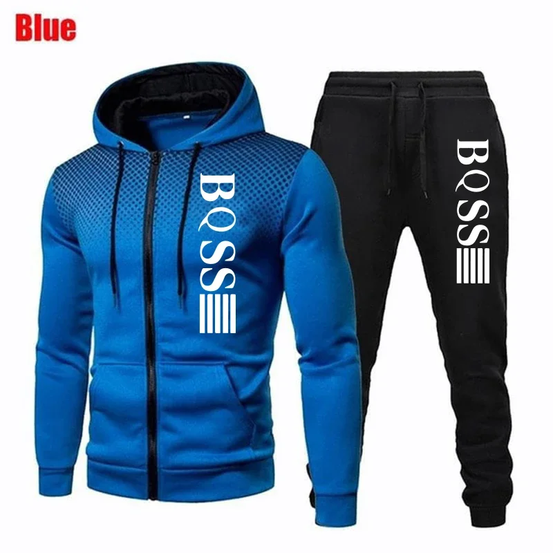 Mens Tracksuits Casual Sweatpants Printing Zipper Hooded Sweatshirt fashion Versatile Coat Outdoors Jogging Sports Clothing