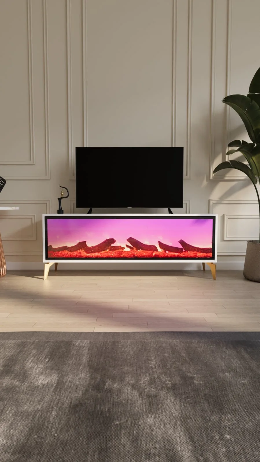 * Wooden Electronic Fireplace Coffee Table with Bluetooth Connection Modern Luxury Living Room Furniture Panel Design