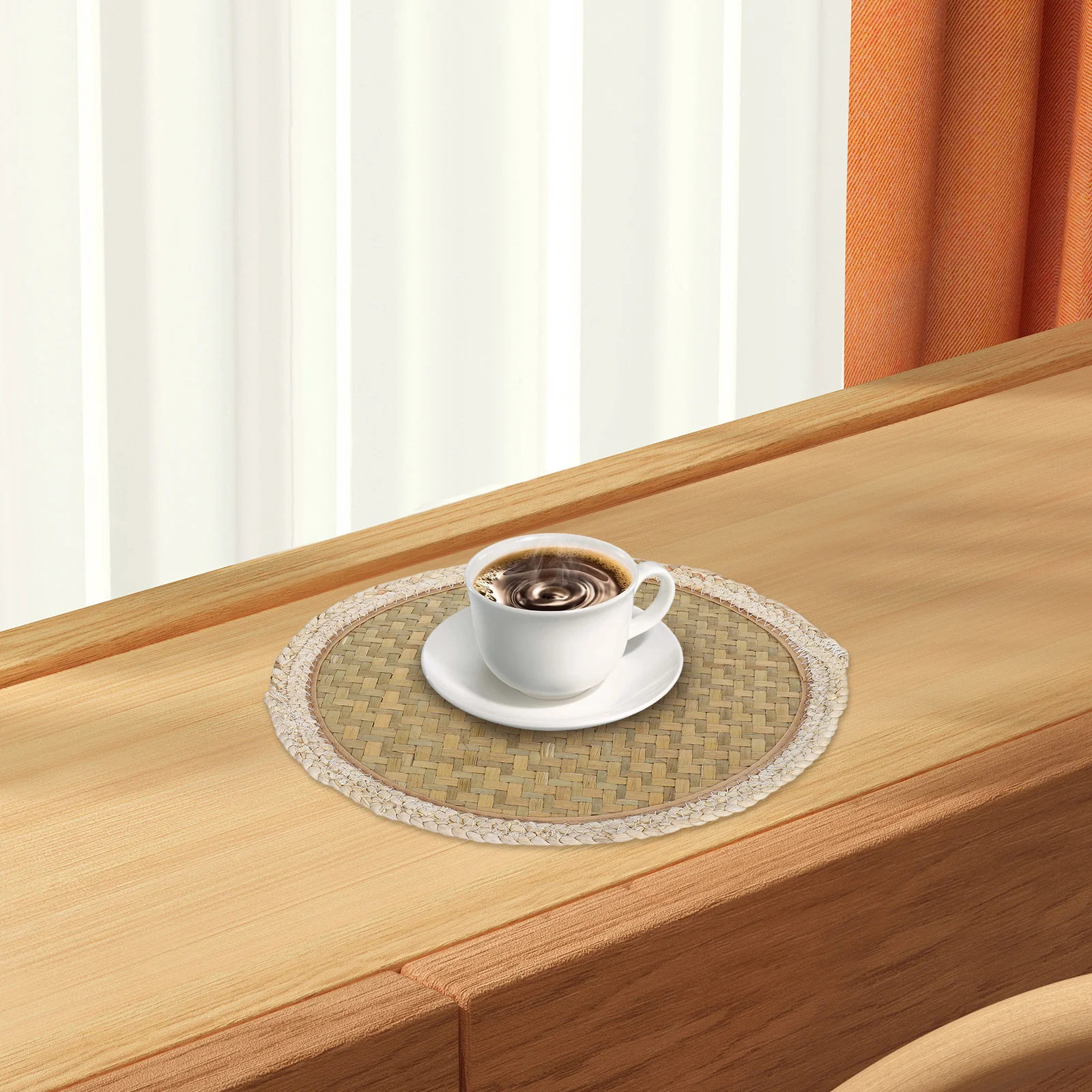 

2Pcs Boho Rustic Bamboo Placemats 29cm Heat Resistant Woven Table Mats Farmhouse Dining Hot Teacup Mat