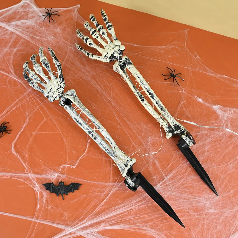 

1 pair Halloween Outdoor Decor Skeleton Arms Waterproof Battery Operated Yard Stake LED Glow Ghost Hand Halloween Party Decor