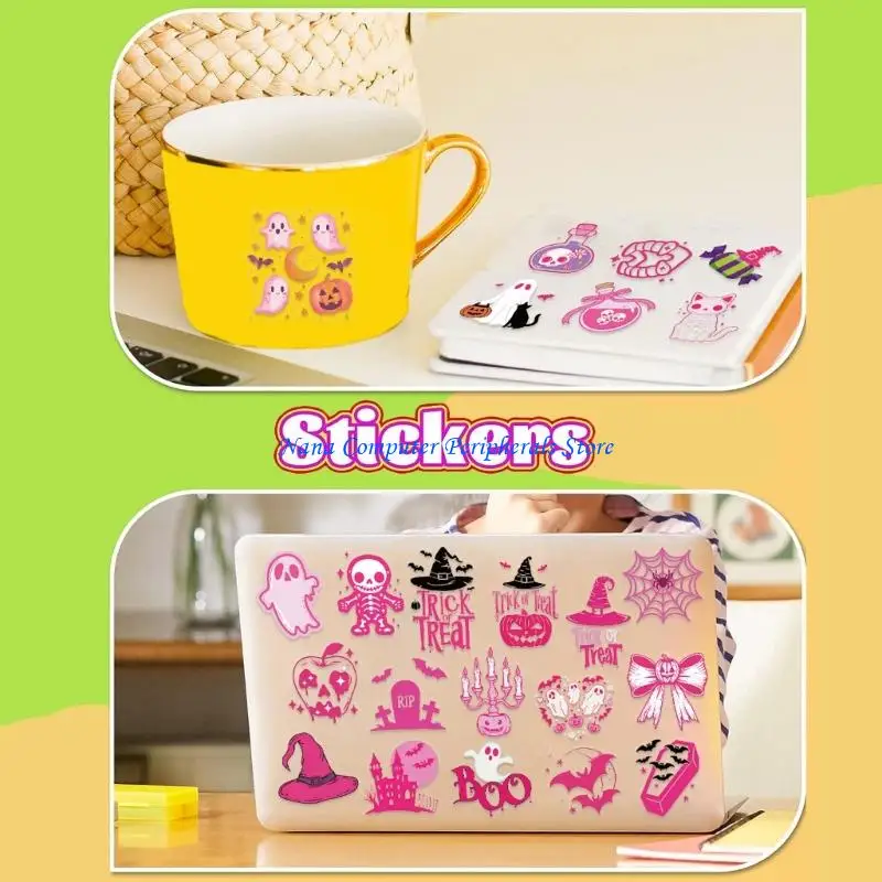 F68C 50ピースDIYカートゥーンハロウィーンステッカーピンクペット透明な防水タブレットデカール