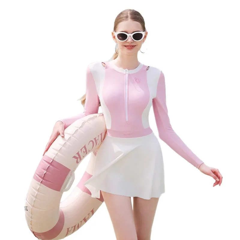

2026 New Disney Women's One-Piece Swim Dress, Long Sleeve Sun Protection, Slim Fit & Tummy Control, Perfect for Beach Vacation
