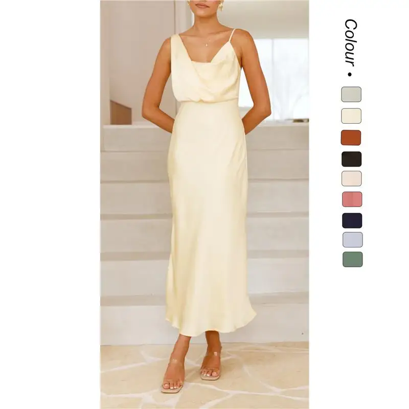 섹시한 순색 실크 새틴 테르 드 유럽 스타일 하이 웨이스트 무브랜드 여성 캐주얼 여름 신상품 68762