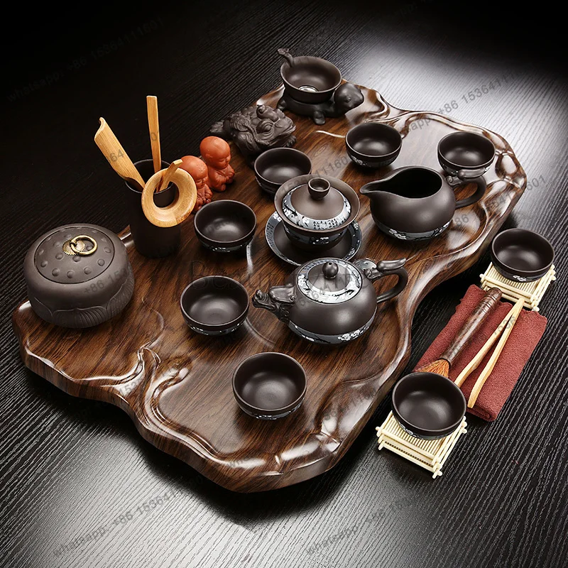 Factory Direct Sales Big Serving Tea Tray Wooden Decorative Accessories Ceremony Valet Tea Tray Drip Drainage Kitchen Bandeja Ma