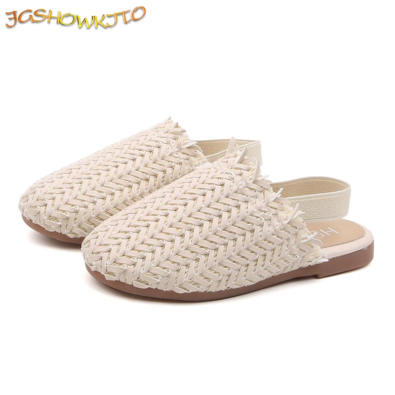 Spring Summer Girls Shoes Weaven Knitted Design Children Flat Shoes Kids Summer Sandals Princess Sweet Soft Fashion For Toddlers