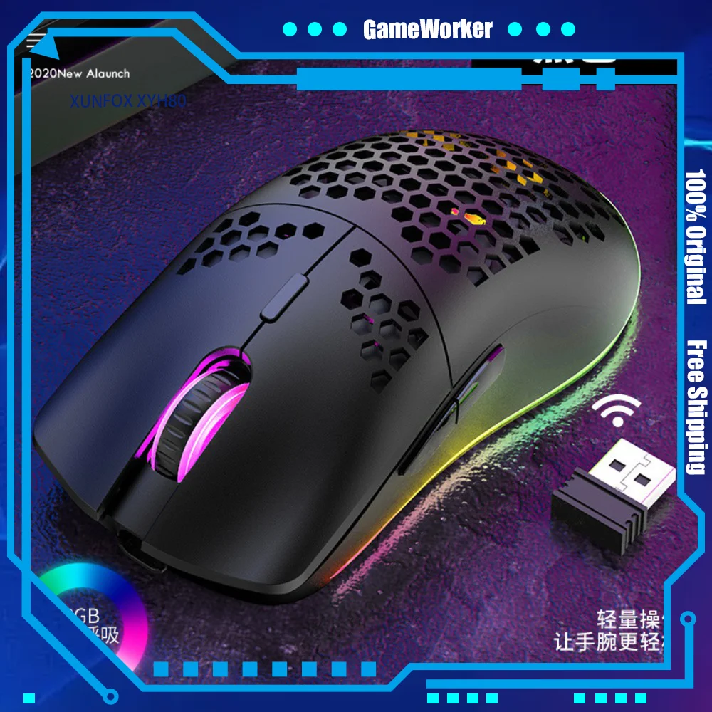 XUNFOX XYH80 Hollow Hole Rechargeable Wireless Mouse Gaming Light-emitting Computer Office RGB Esports Laptop Accessories  Gamer