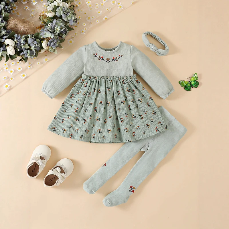 iyeal-春と秋の新しい女の赤ちゃんファッションセット長袖ロンパース-花柄レギンス-2-点セット