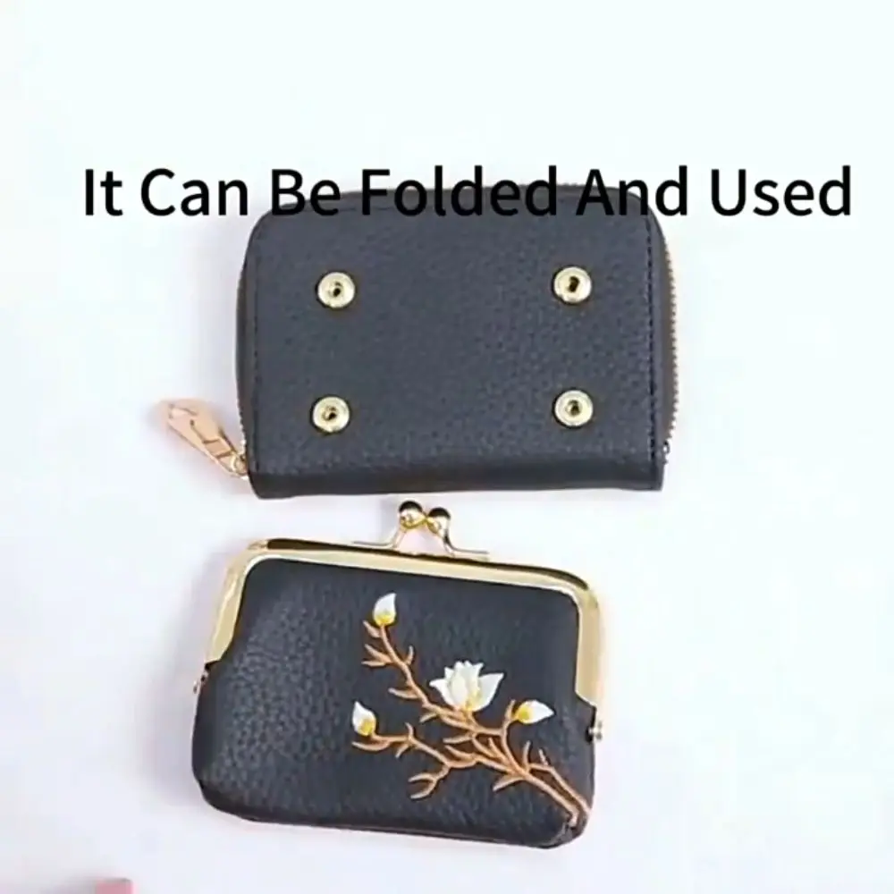 Koreanischen Stil PU Verschluss Kupplung Tasche Geldbörsen Zipper Blume Stickerei Geldbörse Lagerung Tasche Einfarbig Karte Halter Kinder