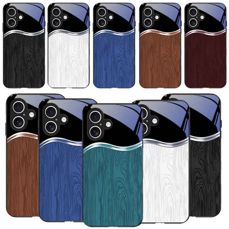 

Dark wood grain texture map For iPhone 16 Pro 17 Pro Max 11 12 mini 13 14 XR XS Max 16E 7 8 5 6 Plus Air Black Glass Phone Case
