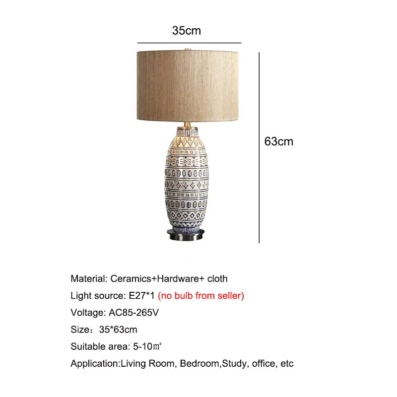 American Light Luxury Retro Ceramic Desk Lamp Bedroom Bedside Simple Model Room Living Room Hotel Design Decoration Table Lamp