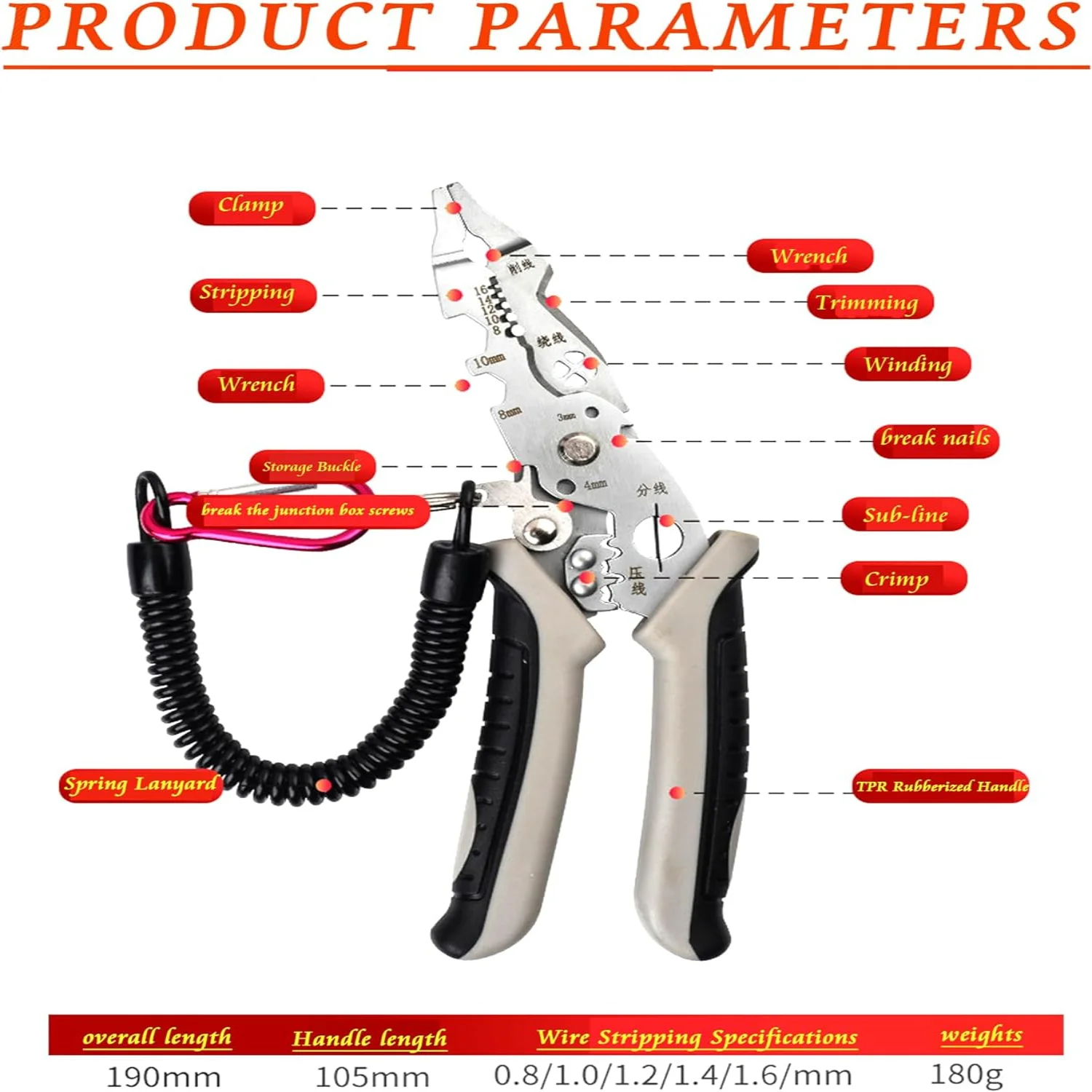 أداة تجريد الأسلاك المزورة من الفولاذ المقاوم للصدأ 12 في 1 متعددة الاستخدامات مع قص البراغي والقص والإمساك والالتواء والحلق والعقص، #2