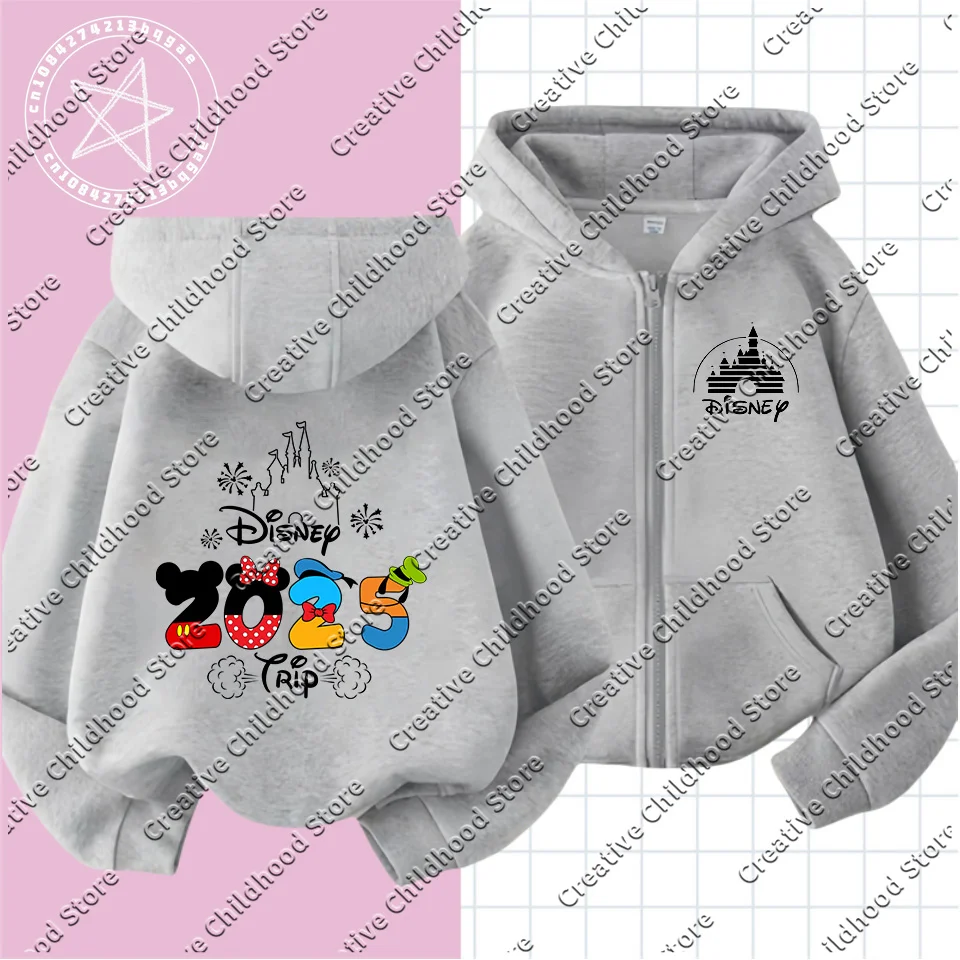 Fashion Disneyland Trip Clothes Caricature zipper Hoodie Children Top Cartoons Disney Kawaii 2025 Girl Clothes Boy Disney Kids