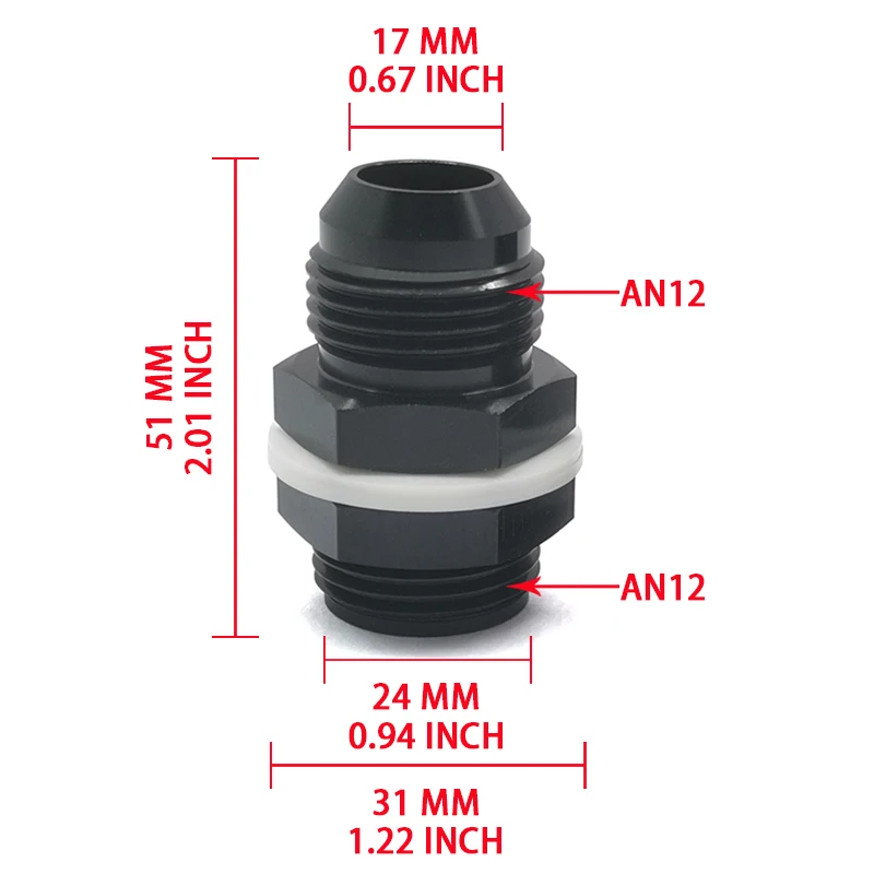 Männlich 12an Schott Brennstoffzellen anschluss Adapter Aluminium gerade