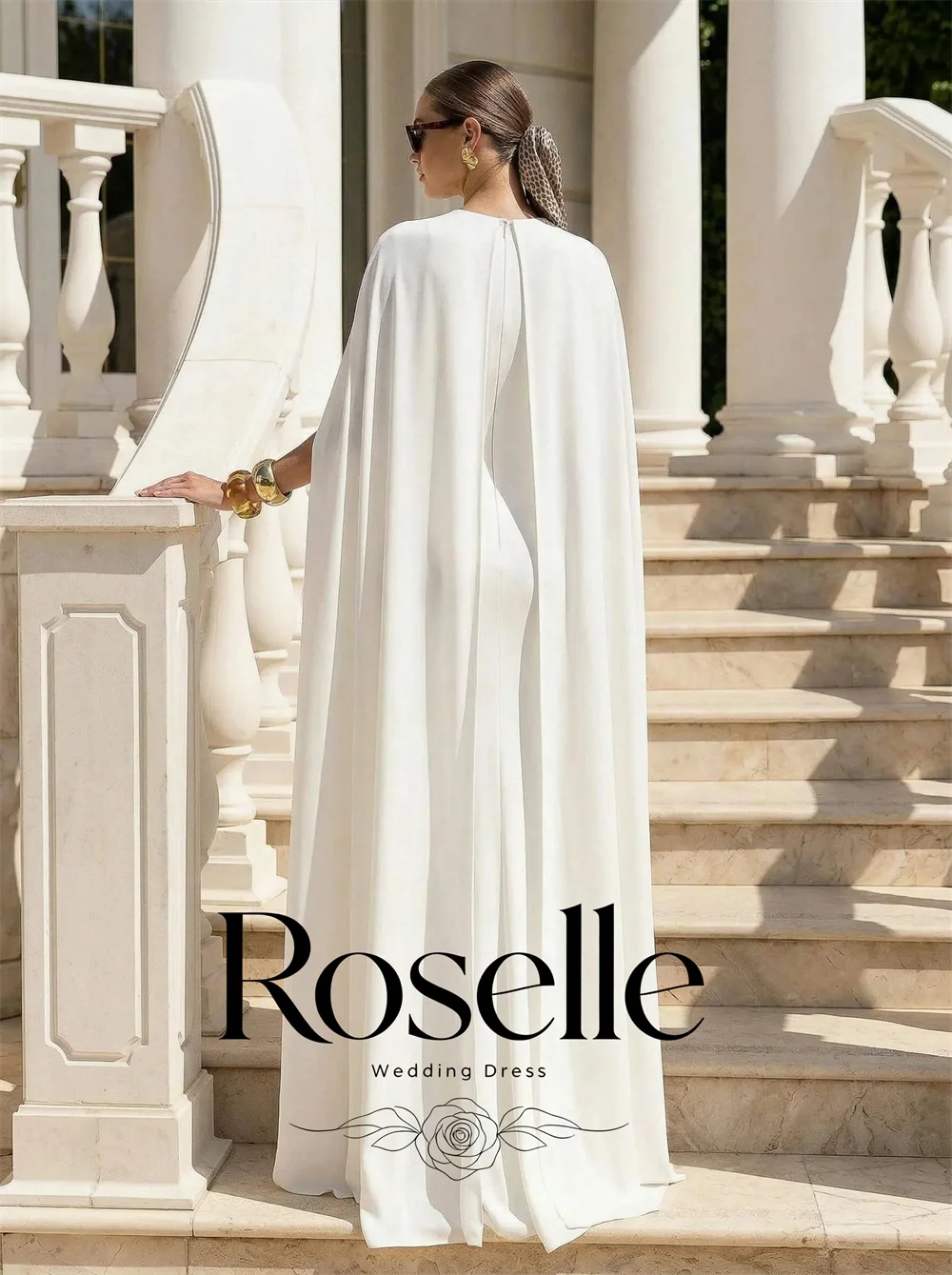Vintage Mermaid Civil Wedding Dress With Cape Women 2026 O-Neck Floor-Length Sleeveless Bridal Gowns Customized Vestido De Novia