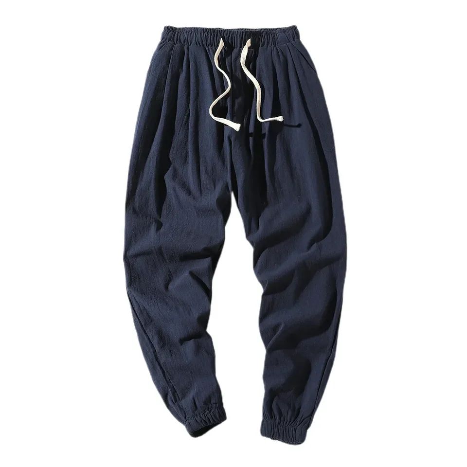 Spring Summer Cotton Linen Thin Breathable Pants Men Loose-Fit Straight-Leg Chinese Style Cotton Linen Pants Casual Long Pants