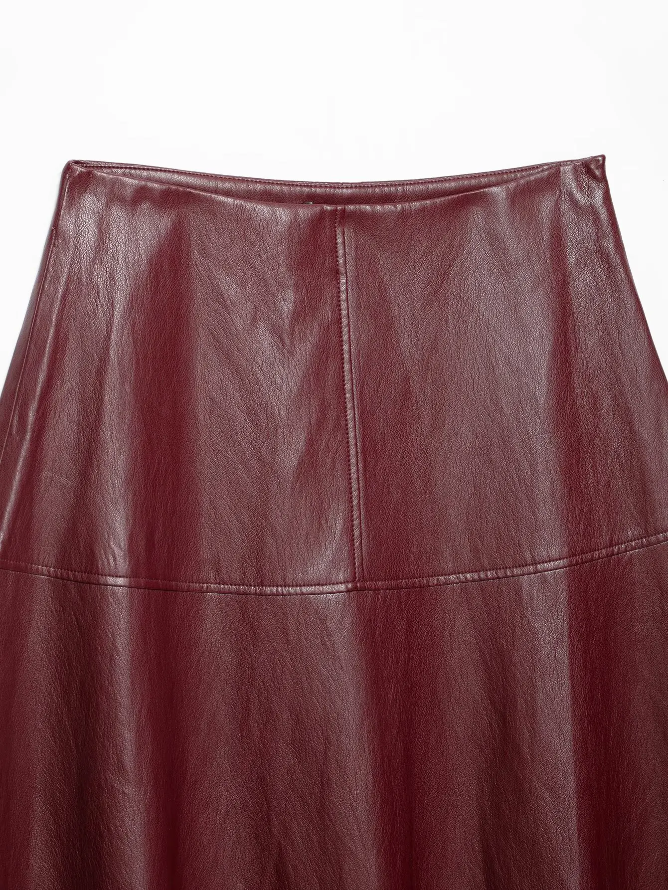 TFMLN Damen Midirock mit hoher Taille, A-Linie, aus PU-Leder, langer Rock, elegant, modisch, einfarbig, für das Büro, Damenrock, Herbstneuheit – Detail 13