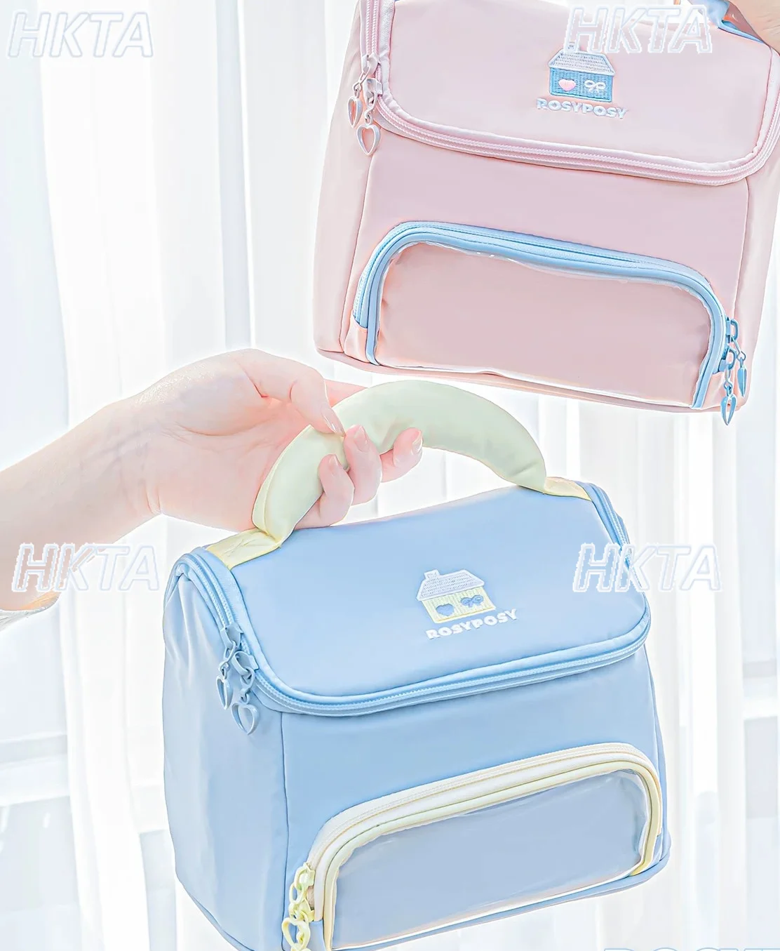 Japanese Sweet Cute Letter Embroidered Lolita Cosmetic Bag Girl Zipper Large Capacity Portable Storage Travel Make Up Bag Women