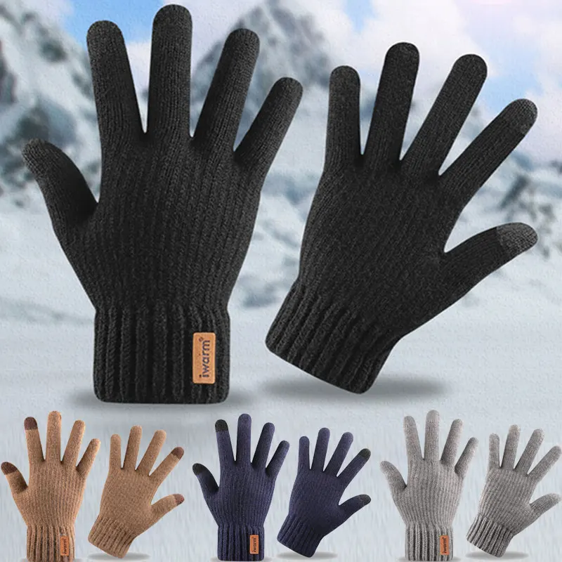 Men Knitted Gloves Winter Touchscreen High Quality Male Thicken Warm Wool Cashmere Solid Gloves Men Mitten Business Autumn