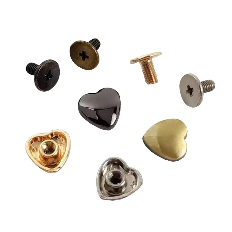 10/20/50Pcs 10mm Metal Heart Head Screws Leather Craft Strap Rivets Heart Shape Nail Stud Solid Nail Bolt for Clothes/Bag/Shoes