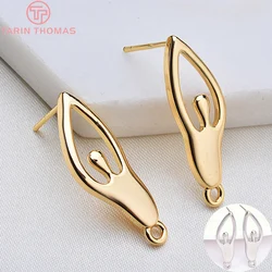 (2225)6PCS 10x28MM 24K Gold Color Plated Brass Ballet Girl Stud Earrings High Quality DIY Jewelry Making Findings