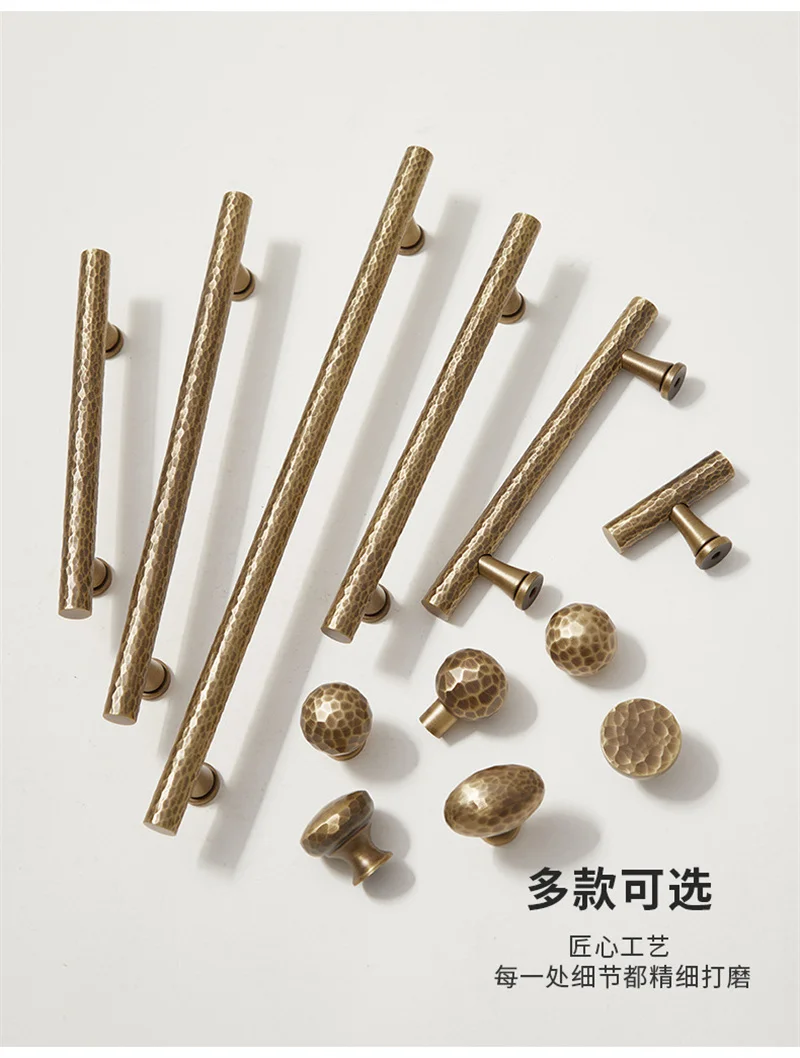 Retro Hammer Forged Closet Pull Handles Solid Brass Cabinet Door Handles Drawer Knob For Home Furniture Cupboard Wardrobe Pulls