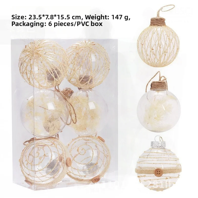 

6CM Hemp Rope Christmas Balls Set of 6 European Style Decorations for Christmas Tree Arrangement Christmas Scene Decoration