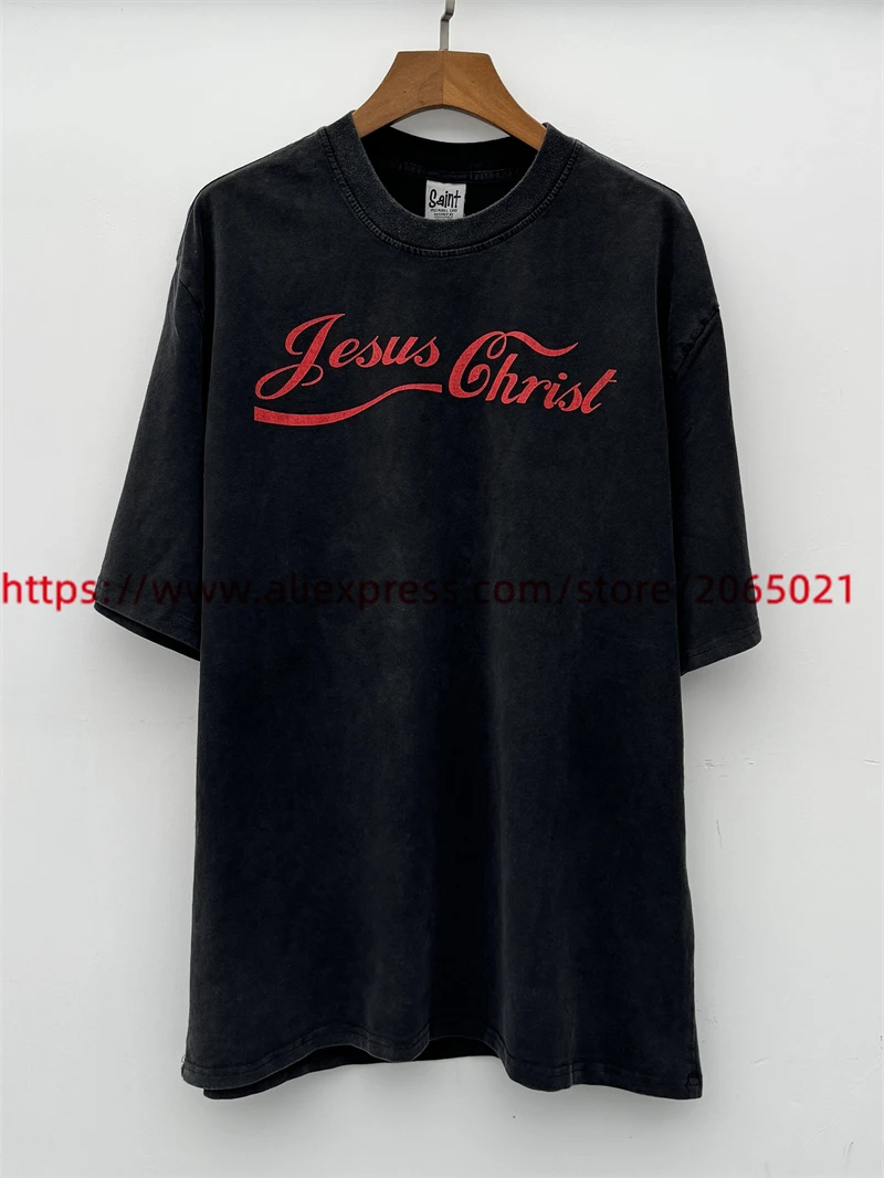 Vintage SAINT Washed T-Shirts Best Quality Heavy Fabric Unisex T Shirt Tee Tops