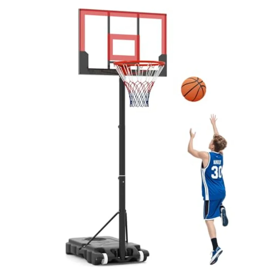 ห่วงบาสเก็ตบอลแบบพกพาสำหรับใช้งานกลางแจ้ง พร้อมระบบปรับความสูงได้ตั้งแต่ 3.3 ถึง 7 ฟุต พร้อมแผ่นหลังกันกระแทกและล้อสำหรับ E